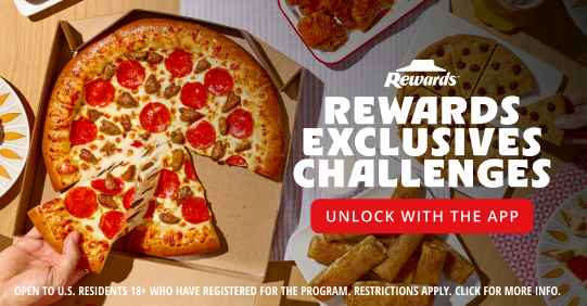 Hut Rewards. Rewards. Exclusives. Challenges. Unlock with the app. Open to United States residents 18 years of age and older who have registered for the program. Restrictions apply. Click for more info.